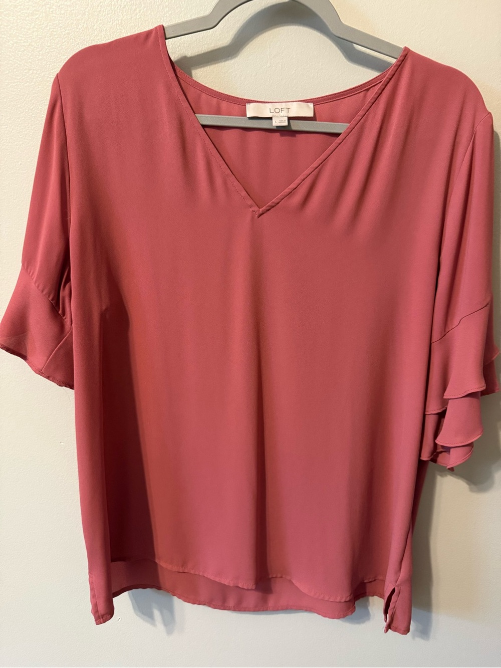 LOFT Rose-Pink V-Neck Ruffle Sleeve Blouse - Picture 1 of 3